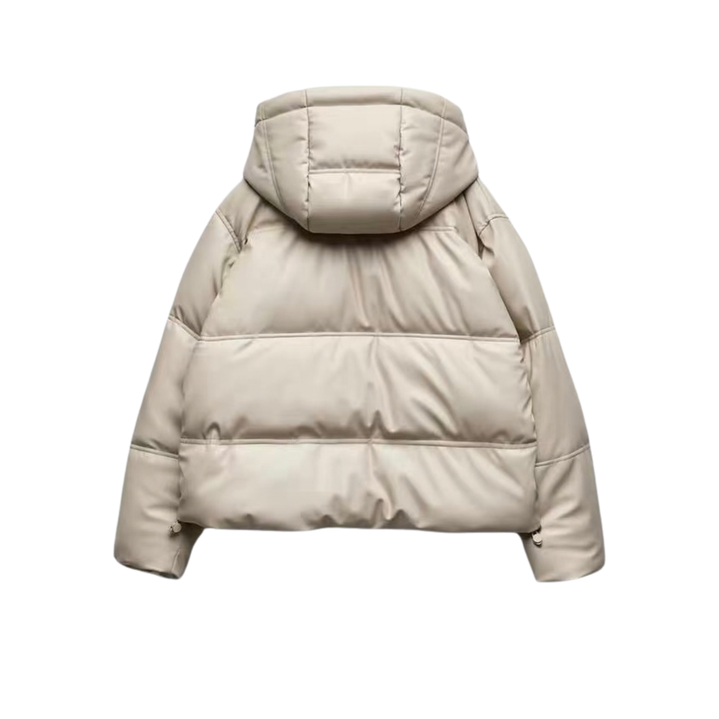 Faux Leather Hooded Puffer Jacket /Pre-Order/