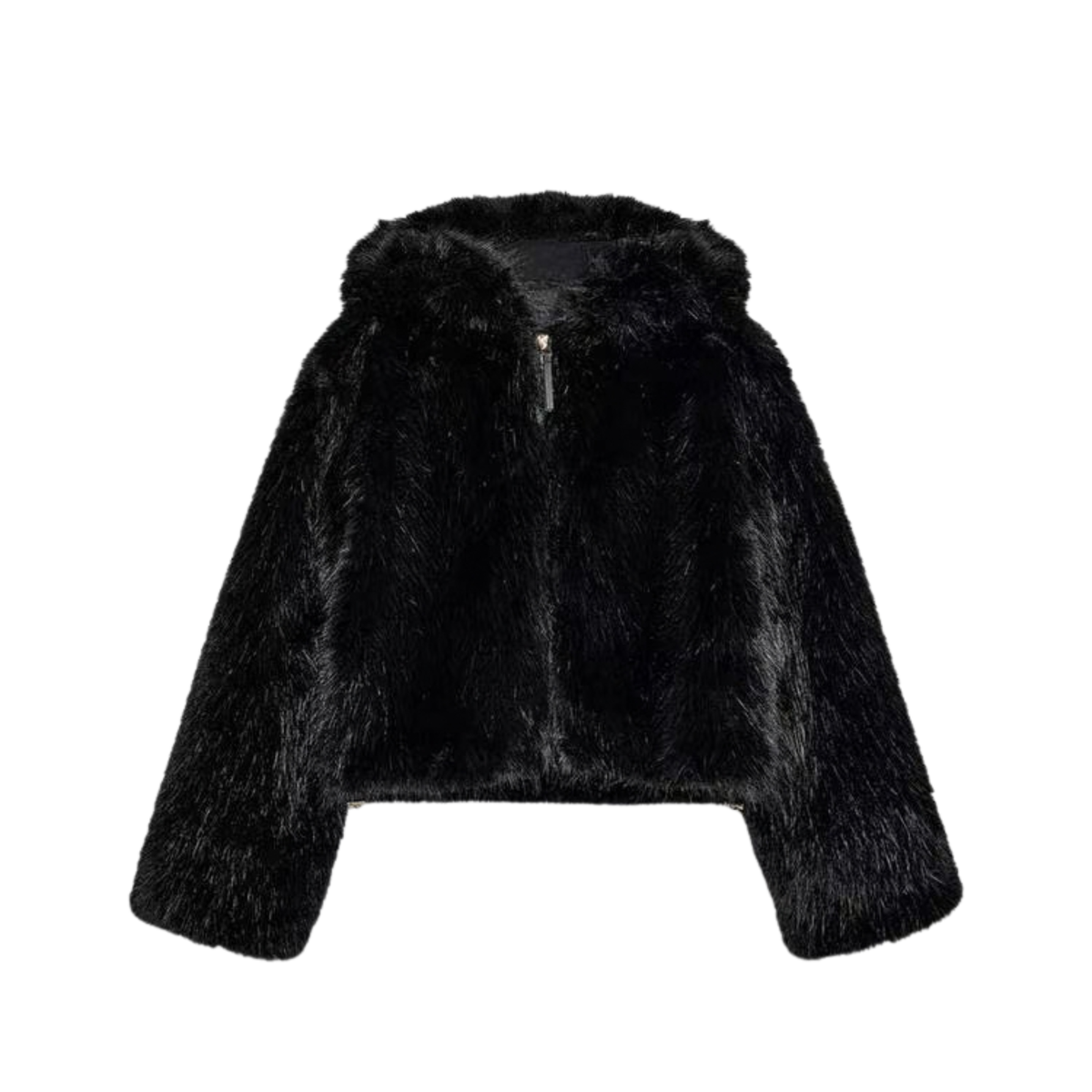 Short black faux fur hooded jacket /Бэлэн/