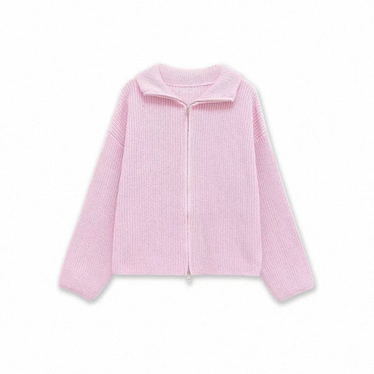 Pink Knit Zip-Up Cardigan /ZARA/