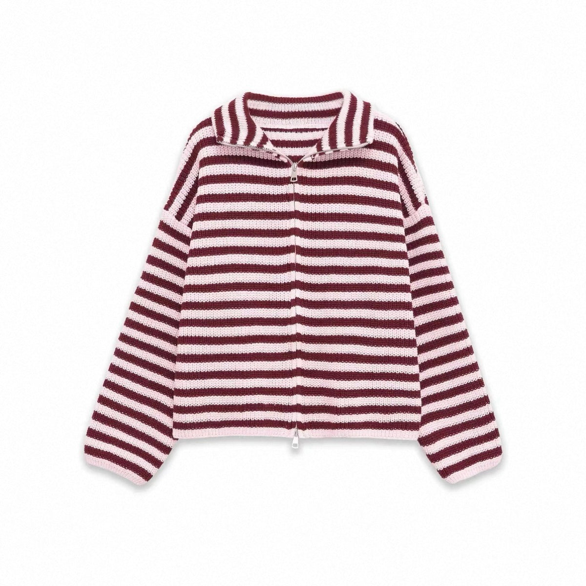 Striped Knit Zip-Up Cardigan /ZARA/