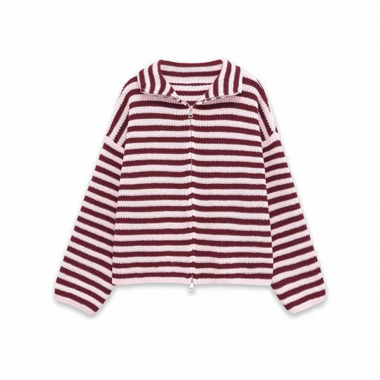 Striped Knit Zip-Up Cardigan /ZARA/