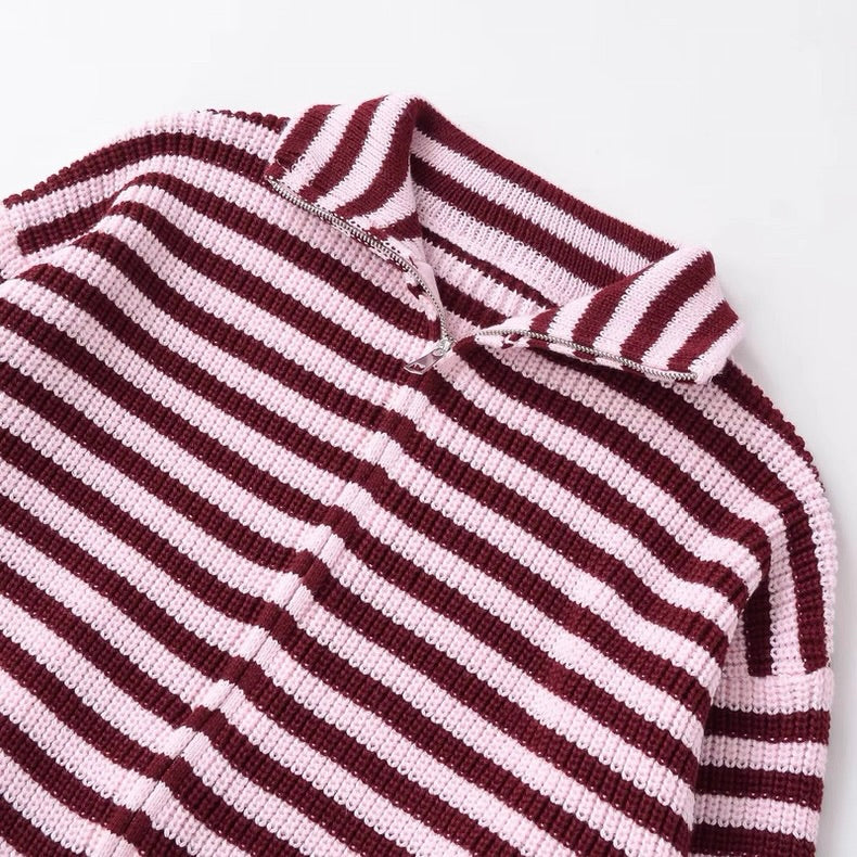Striped Knit Zip-Up Cardigan /ZARA/