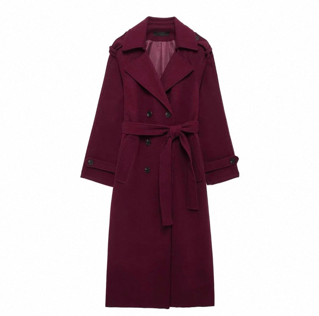 Burgundy Belted Long Coat