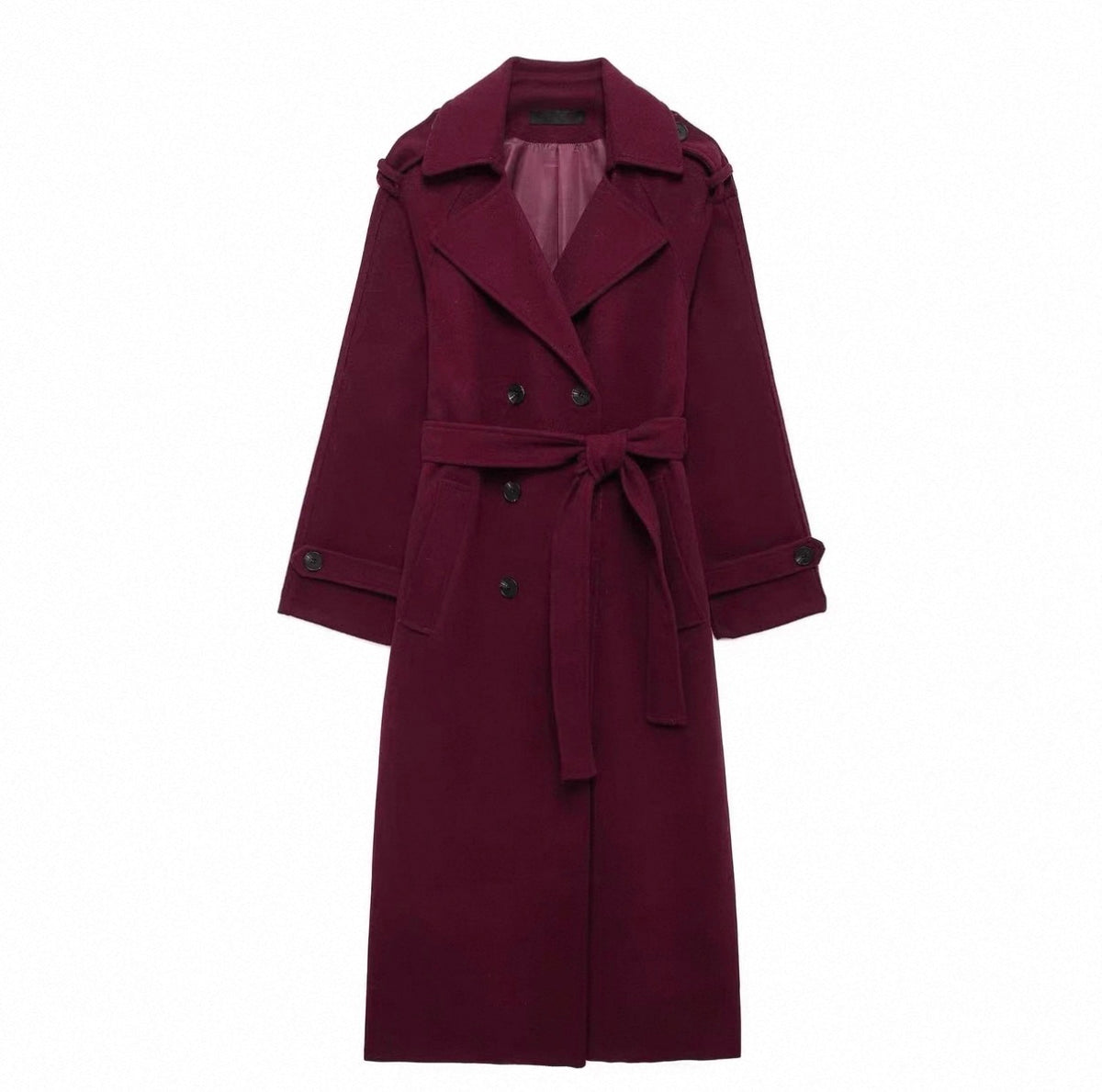Burgundy Belted Long Coat