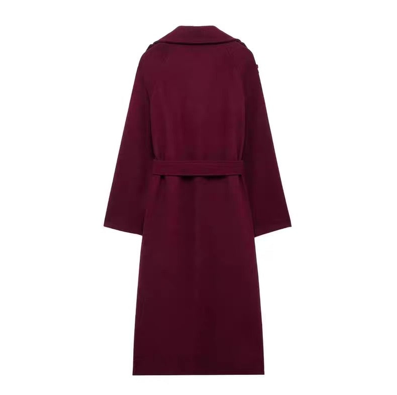 Burgundy Belted Long Coat