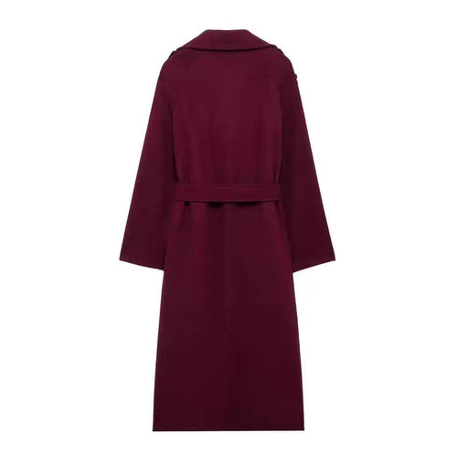 Burgundy Belted Long Coat