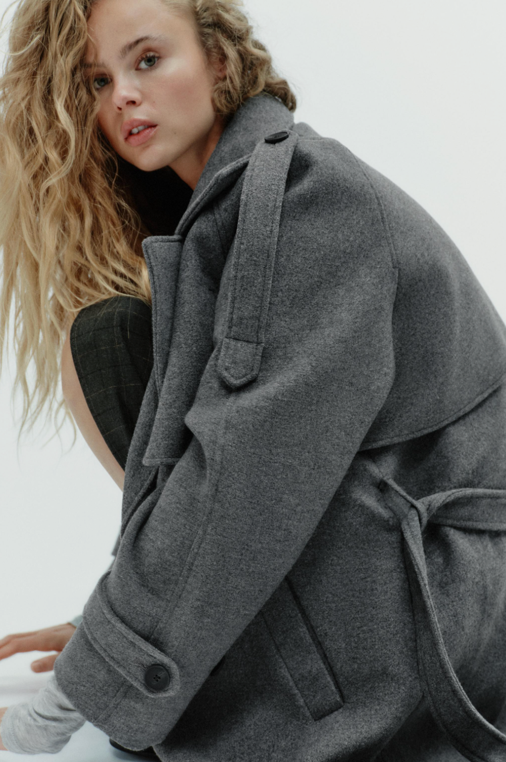 Double-Breasted Belted Coat With Tabs