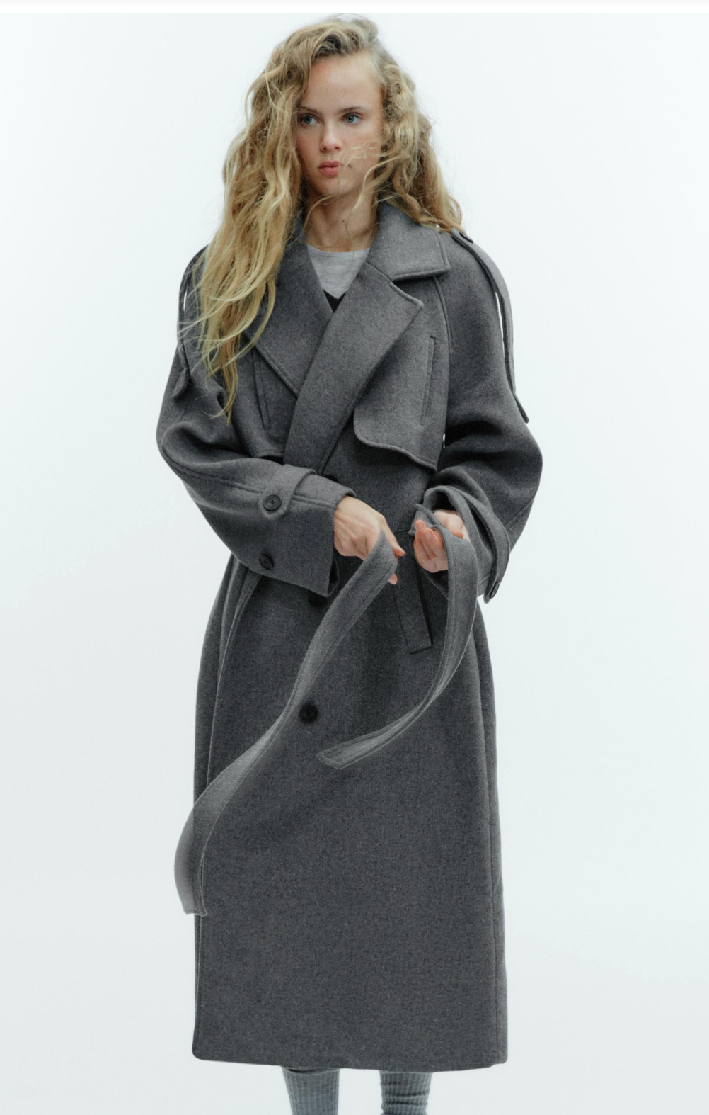Double-Breasted Belted Coat With Tabs