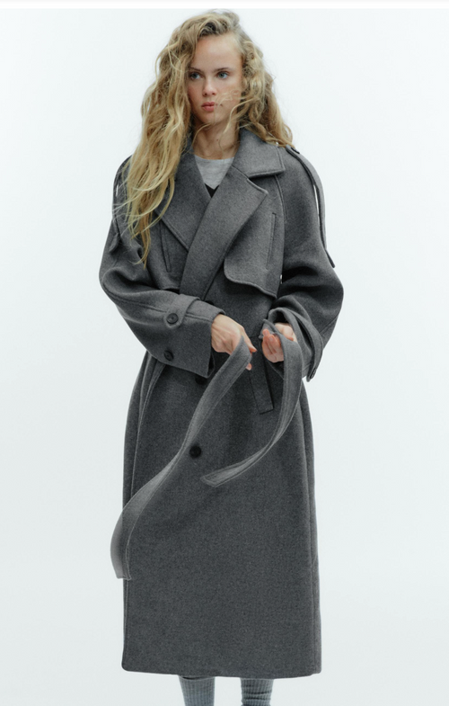 Double-Breasted Belted Coat With Tabs