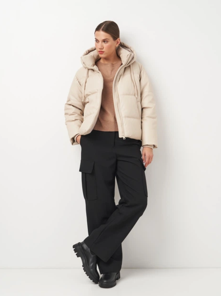 Faux Leather Hooded Puffer Jacket /Pre-Order/