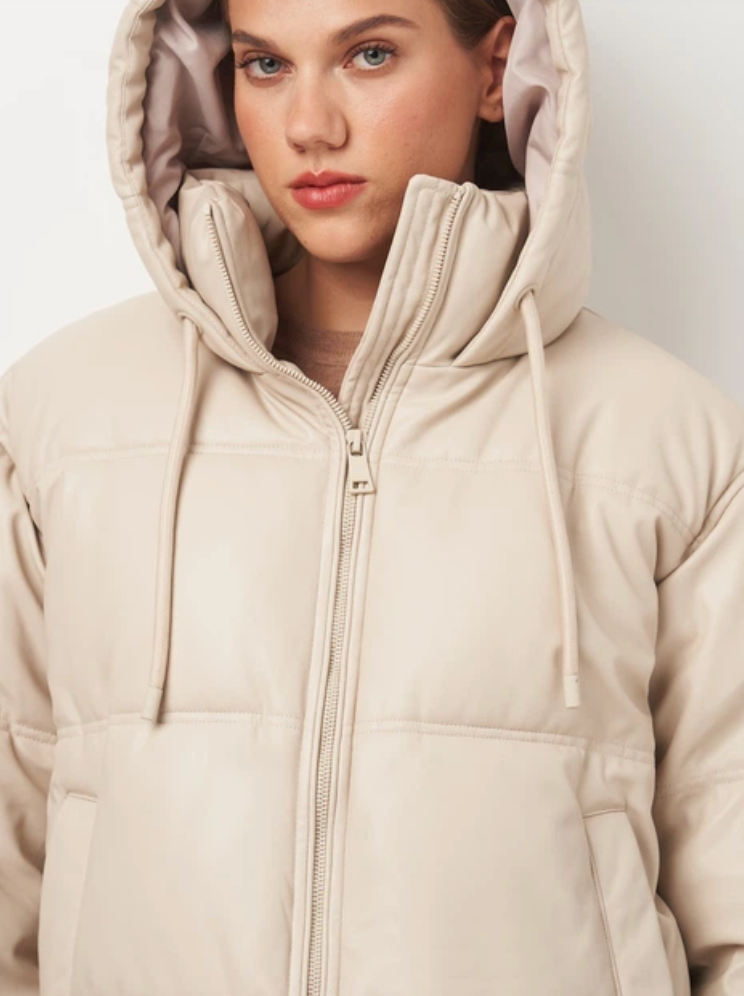 Faux Leather Hooded Puffer Jacket /Pre-Order/